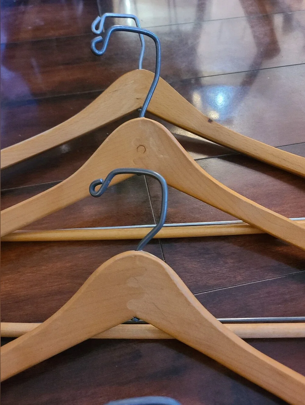 Lot of 5 Vintage Wood Wishbone Suit Hangers - Natural & Varnished Finish